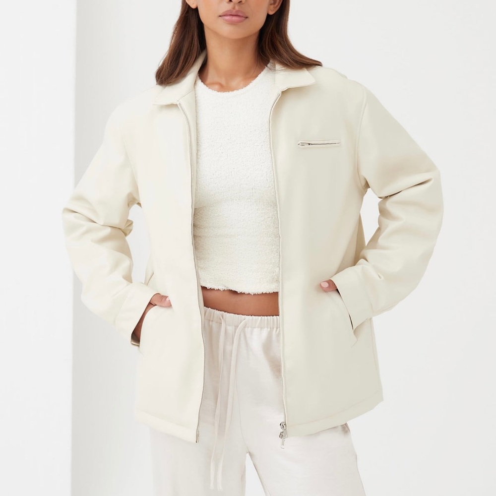4th & Reckless CREAM VINTAGE FAUX LEATHER JACKET KRIBBIE, Size UK10